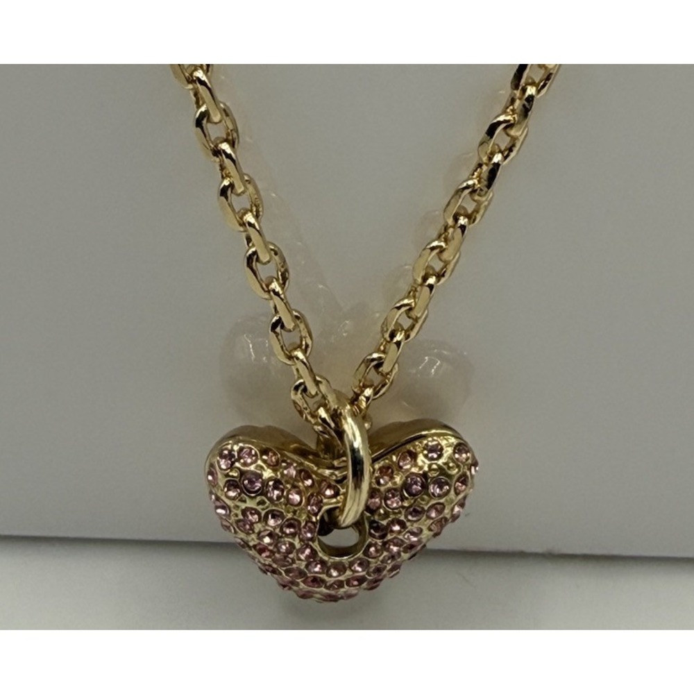RJ Graziano Heart Pendant Necklace Gold Tone Pink Rhinestone Crystal 18-20"